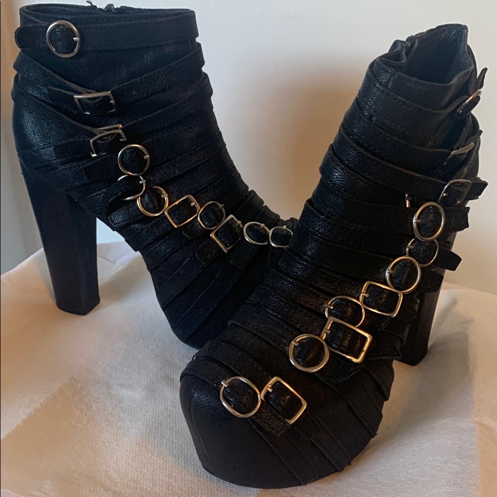 Black Chunky Heeled Boots with SILVER Accents
